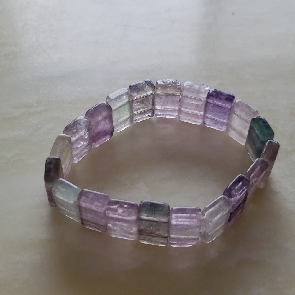 Natural Color Fluoride Quartz Crystal Gemstone Beads Bracelet 16mm*4mm 34g